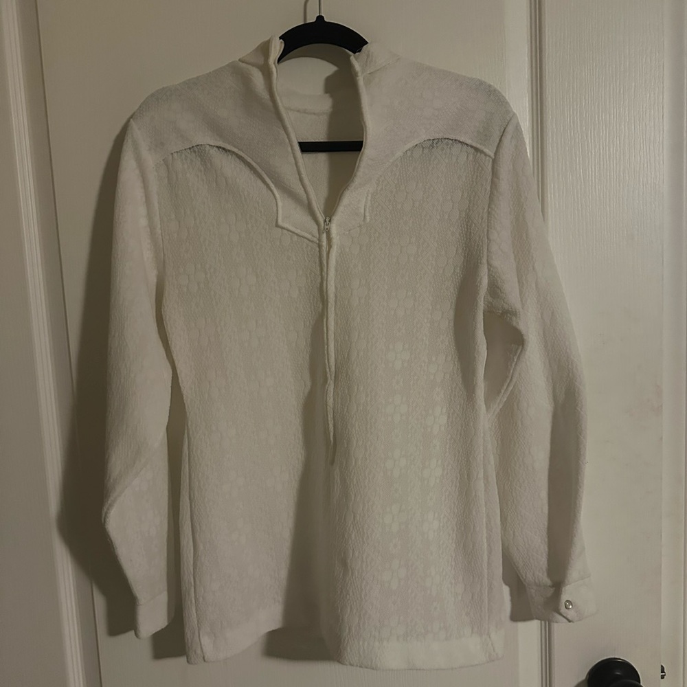 🔥 White Textured Western Top w/3/4 Zip by Trail Ridge Sz M